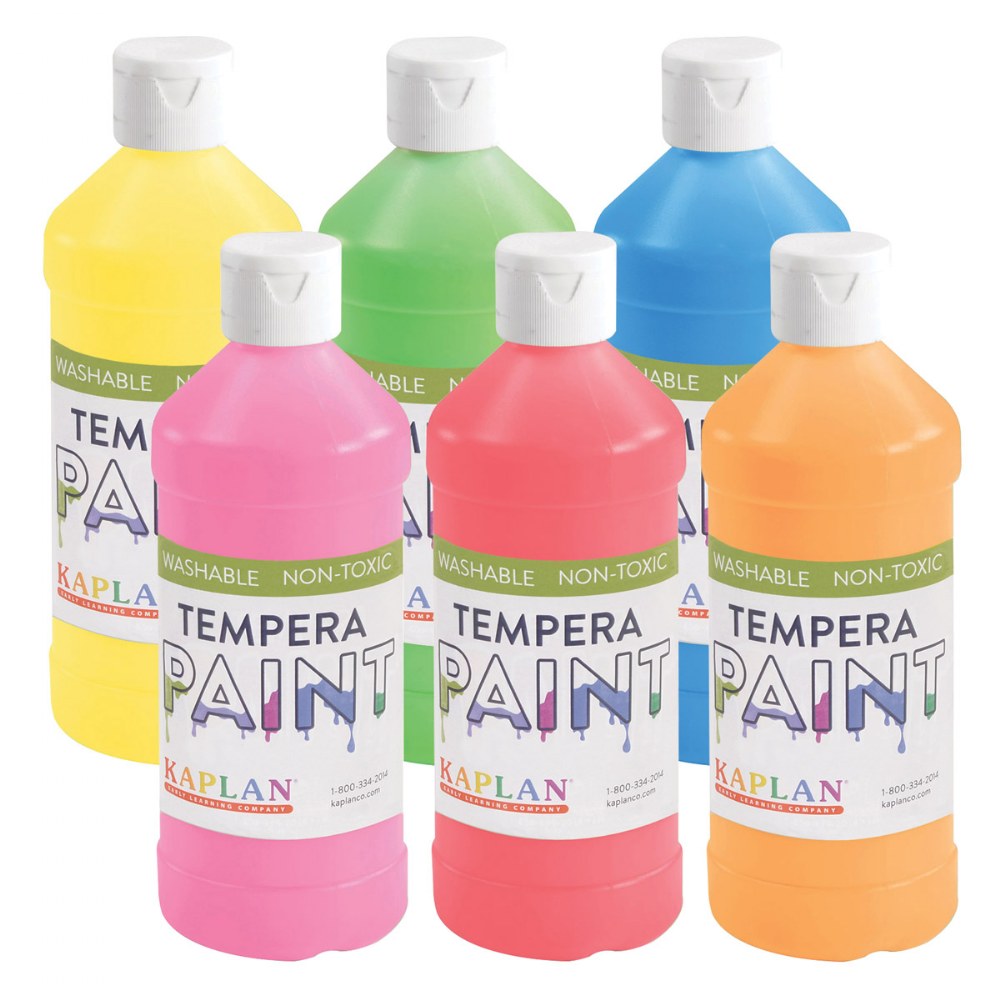 Art-time Washable Fluorescent Tempera Paint Kit, 6 Fluorescent Colors, 8  Oz. Each, Certified Non-toxic 