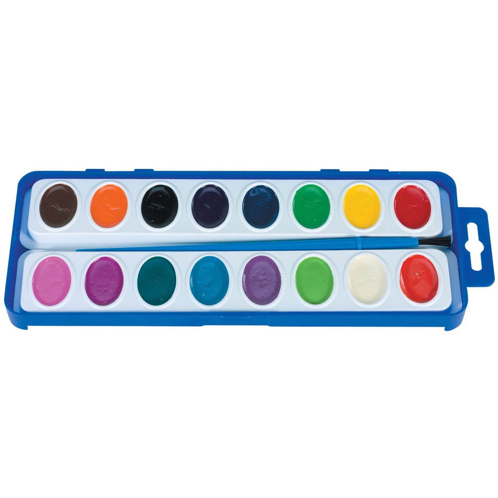 16 Watercolor Paint Trays with Brush - Single