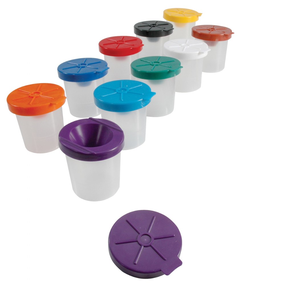 No Spill Paint Cups with Lids and Paint Brushes, Kids Spill Proof