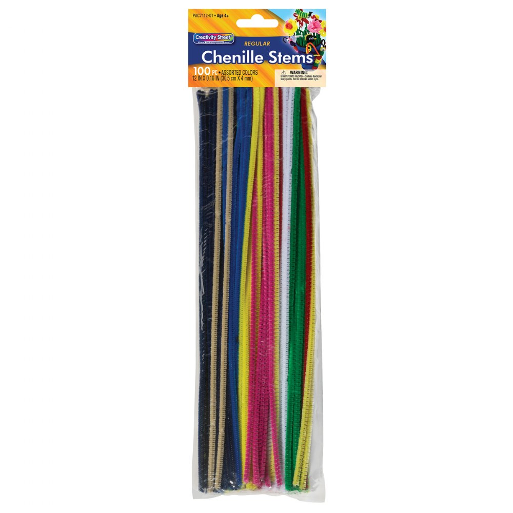 Regular Chenille Stems 4mm x 12 - Assorted Colors - 100 Pieces
