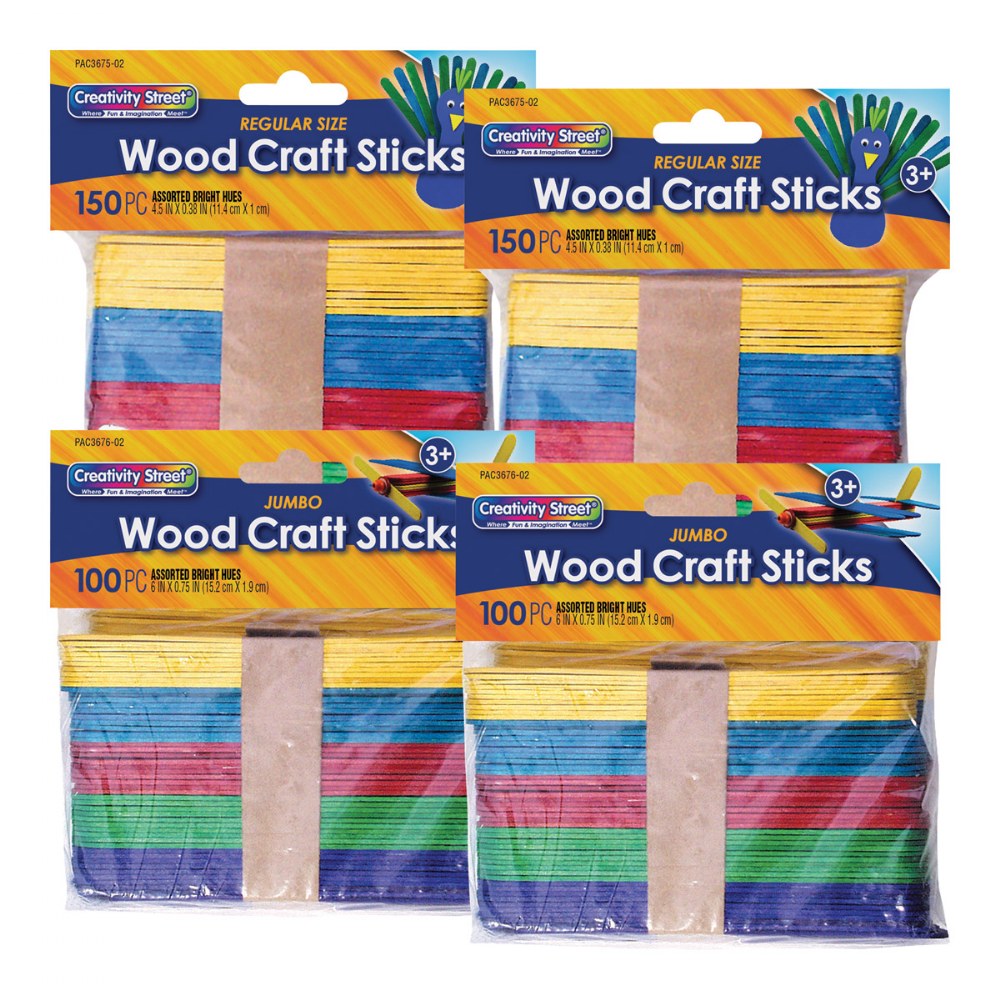 Colored Wood Craft Sticks, 4.5 x 0.38, Assorted, 1,000/Box