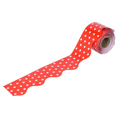 Rolled Scalloped Border - Red and White Polka Dot
