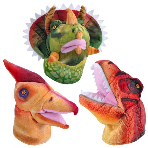 Dino Puppets with Sound Set - T-Rex, Pteranodon & Triceratops