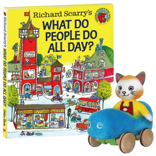 Huckle Cat Soft Toy With Car & Richard Scarry Hardcover Book