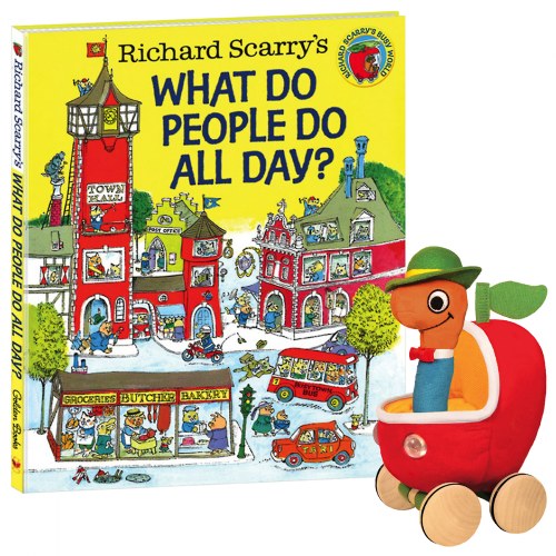 Lowly Worm Soft Toy In Applecar & Richard Scarry Hardcover Book