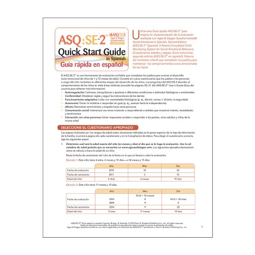 ASQ:SE-2™ Quick Start Guide - Spanish