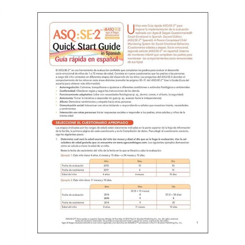 ASQ:SE-2® Quick Start Guide - Spanish
