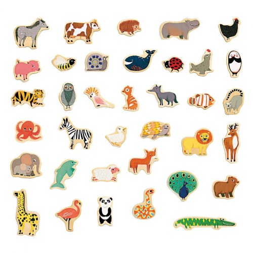 Wooden Animal Themed Magnets - 36 Pieces