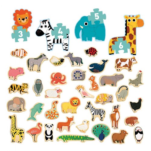 Wooden Animal Magnets & Jungle Progressive Animal Puzzles