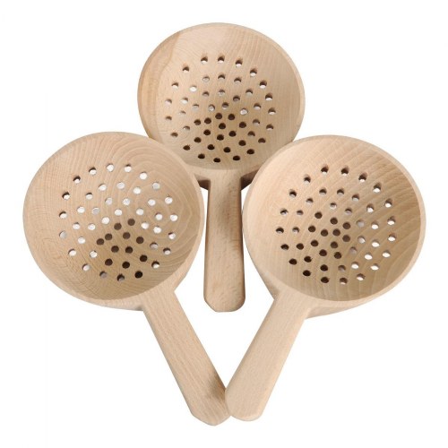 Short Handled Wooden Slotted Spoons - Set of 3