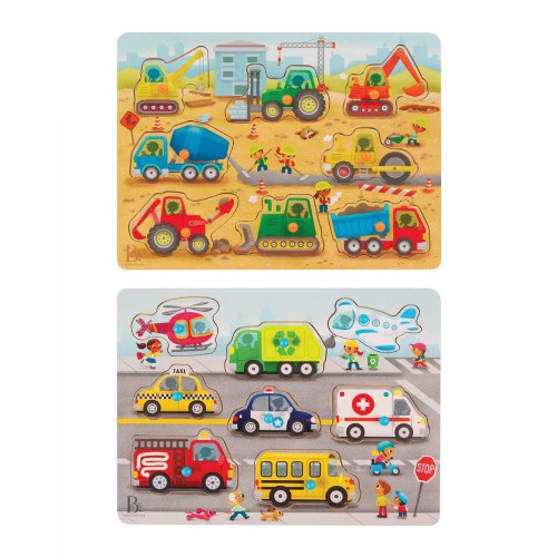 Transport & Construction Vehicles Peg Puzzle 2-Pack