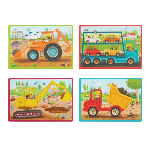 4 Wooden Construction Jigsaw Puzzles in Wood Box