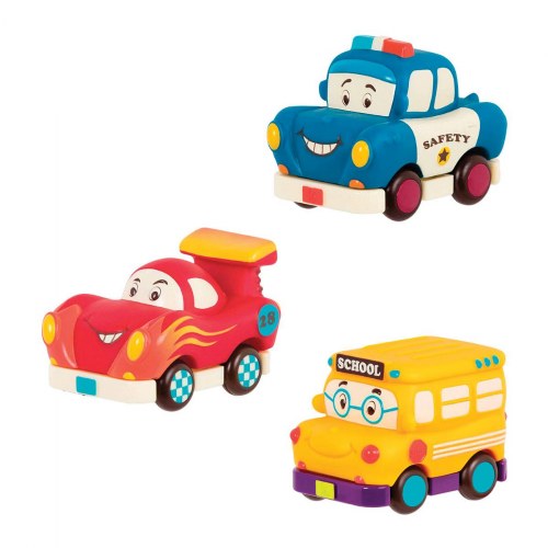 Mini Pull Back Vehicle Set 2 - Police Car, Hot Rod, and School Bus