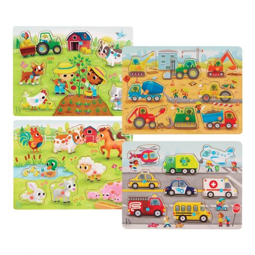 Farmyard Animals & Transportation Vehicles Peg Puzzles