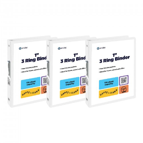 1" White Clear View Binder - Set of 3
