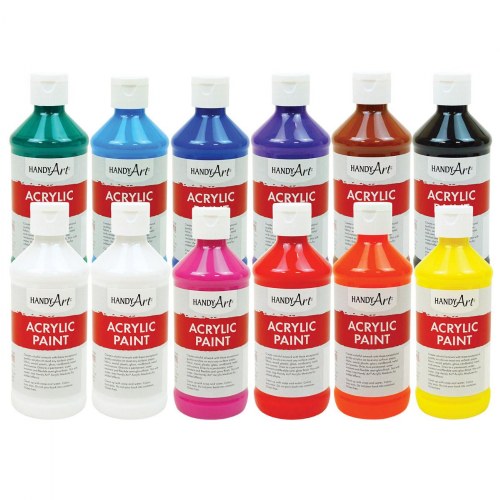 Acrylic Paint Assorted Colors 8 oz. Bottles - Set of 12