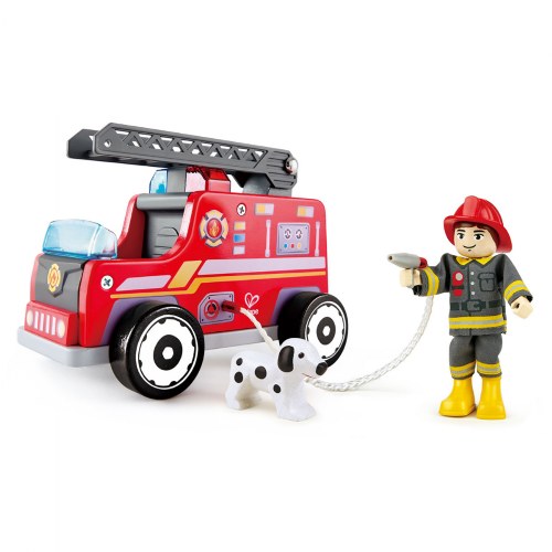 Wooden Fire Engine Playset with Ladder, Fireman and Dog