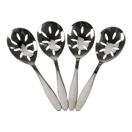 Polished Stainless Steel Slotted Spoons - Set of 4