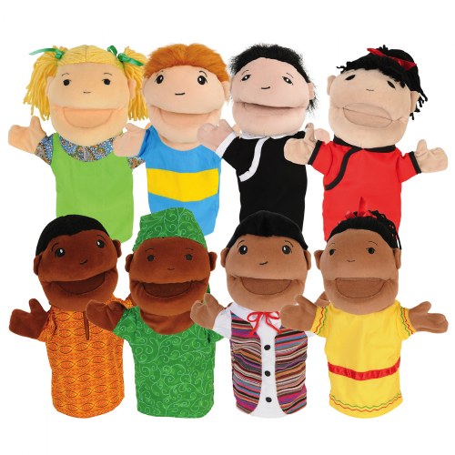 Diversity Hand Puppets with Movable Arms and Mouths - Set of 8