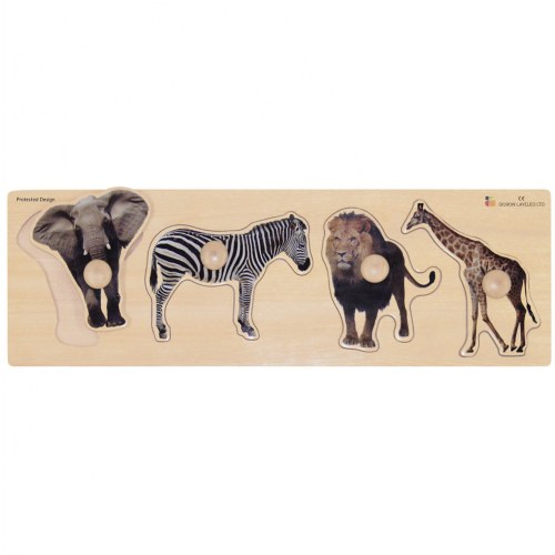 Large Knob Wild Animals Puzzle - Elephant, Zebra, Lion, Giraffe