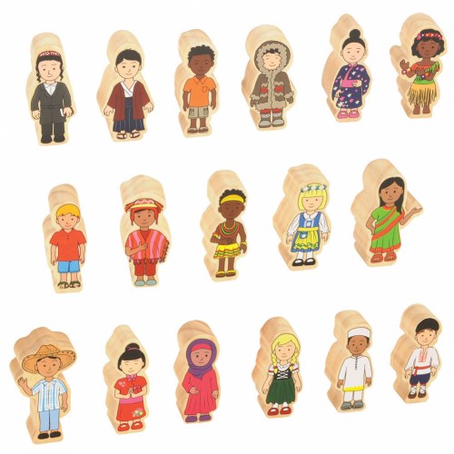 Children From Around the World Wooden Block Figures - 17 Pieces