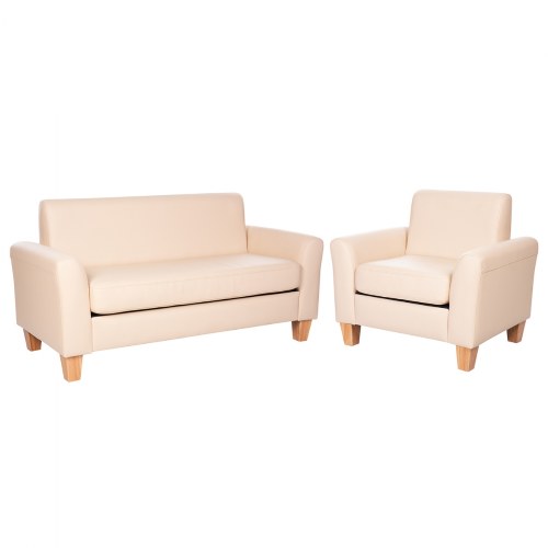 Sense of Place Tan Vinyl Couch and Chair