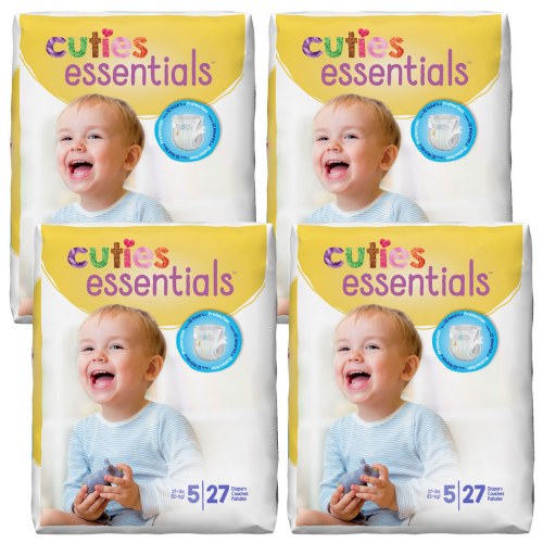 Cuties Diapers 4 Pack - Size 5 - 27 lbs. & up - 108 Diapers