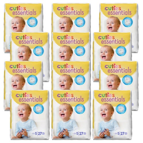 Cuties Diapers 12 Pack - Size 5 - 27 lbs. & up - 324 Diapers