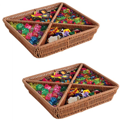 Square Rattan Divided Tray - Set of 2