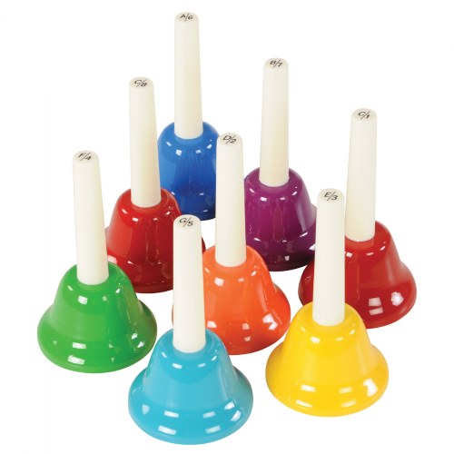 Metal Hand Bells Set Music Instruments，Rainbow Color Instruments for Little Kids 8 Note Hand Bells instruments