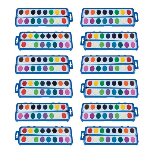 16 Color Washable Watercolor Paint Trays - Set of 12