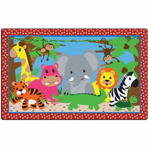 Friendly Cutie Bright Colored Jungle Animals Carpet - 3' x 5'