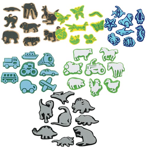 Foam Jumbo Stampers with Animals, Sealife, Insect, and Transportation - 48 Pieces