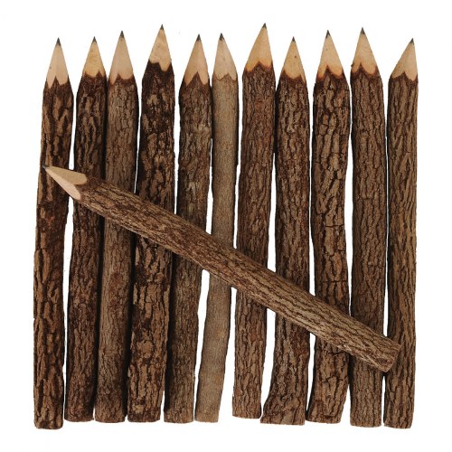 Natural Textured Wooden Twig Pencils - Set of 12