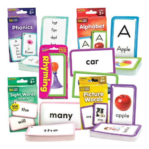 Early Literacy Flash Cards with Words and Pictures - Set of 5