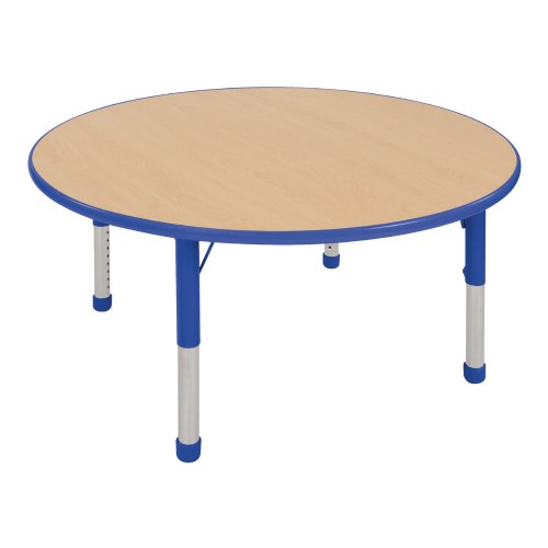 Nature Color Chunky 48" Round Table with 21" - 30" Adjustable Legs - Blue
