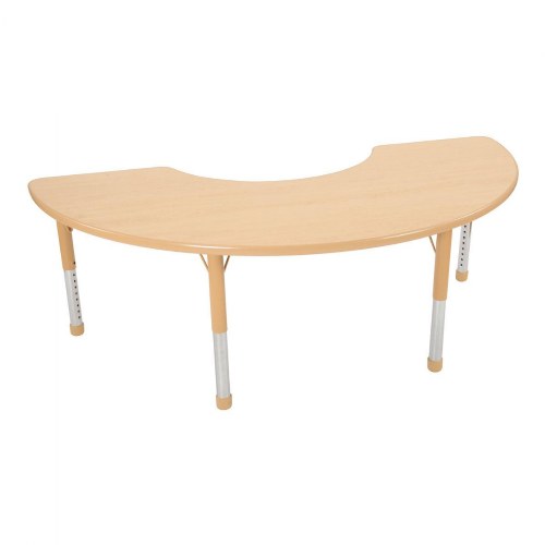 Nature Color Chunky 36" x 72" Half Moon Table with 21" - 30" Adjustable Legs