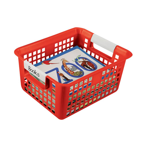 Book Basket with Label Holder - Red