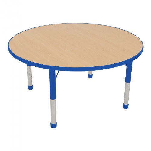 Nature Color Chunky 42" Round Table with 21-30" Adjustable Legs - Blue