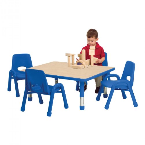 Nature Color Chunky 24" x 36" Toddler Table with 12-16" Adjustable Legs - Blue