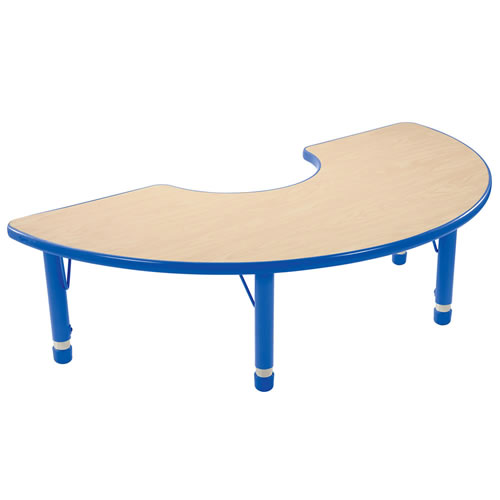 Nature Color Chunky 32"x72" Half Moon Toddler Table with 12-16" Adj. Legs - Blue