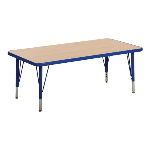 Nature Color 30" x 36" Rectangle Table with 21" - 30" Adjustable Legs - Blue