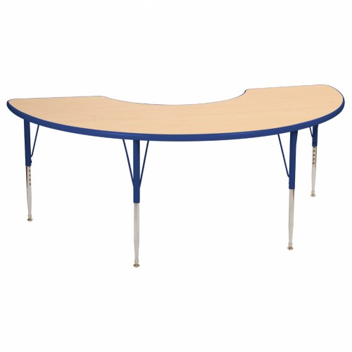 Nature Color 36" x 72" Half Moon Table with 21-30" Adjustable Legs - Blue