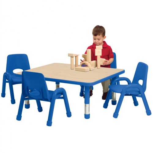 Nature Color Chunky 30"x36" Toddler Table with 12-16" Adjustable Legs - Blue
