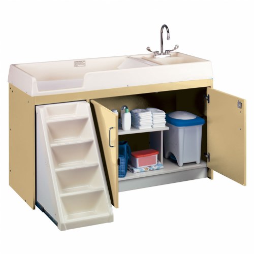 Walk Up Changing Table w/Right Sink/Left Stairs Natural