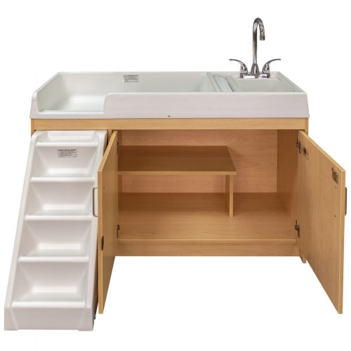 Walk Up Changing Table w/Right Sink/Left Stairs Natural