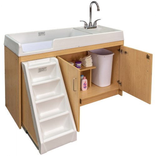 Walk Up Changing Table w/Right Sink/Left Stairs Natural