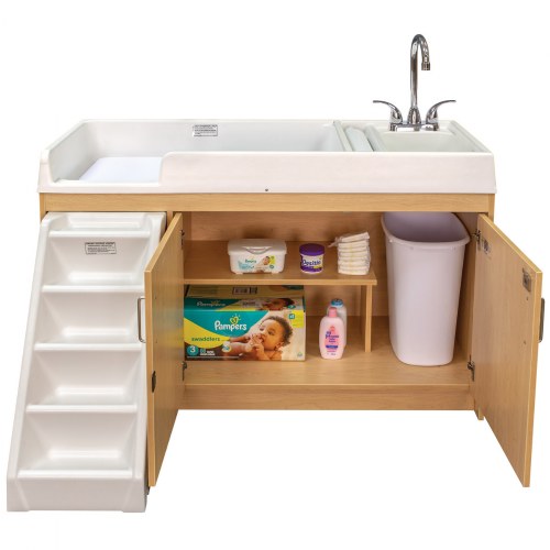 Walk Up Changing Table w/Right Sink/Left Stairs Natural