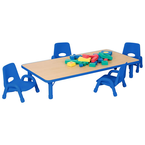 Nature Color Chunky 30" x 60" Toddler Table with 12-16" Adjustable Legs - Blue