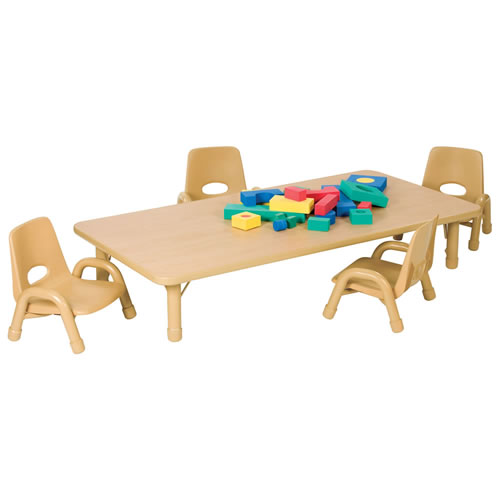 Nature Color Chunky 30" x 60" Toddler Table with 12-16" Adjustable Legs
